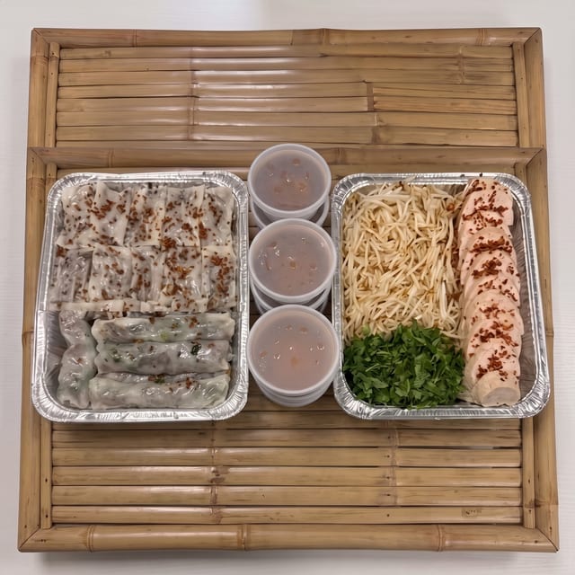Steam rice paper with BBQ pork and Ground Pork Combo (Bánh Cuốn Thịt Nướng  and Thịt Chả Lụa).